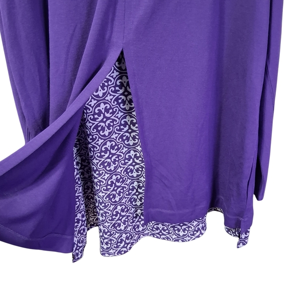 Olivia Sky Purple Long Sleeve Top with Patterned Hem Womens Plus 2X - Picture 7 of 8